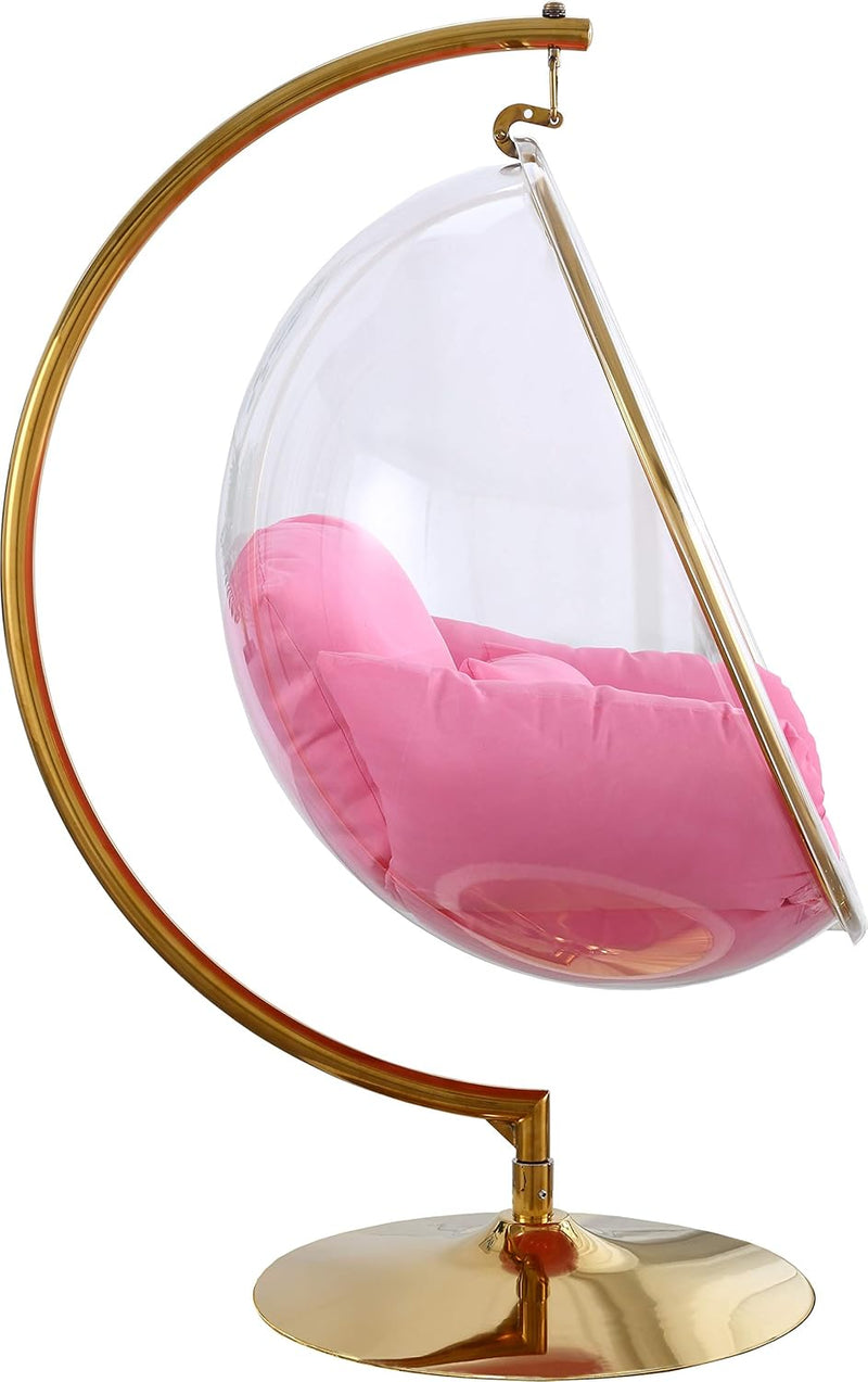 Contemporary Clear Acrylic Accent Swing Chair with Gold Metal Base