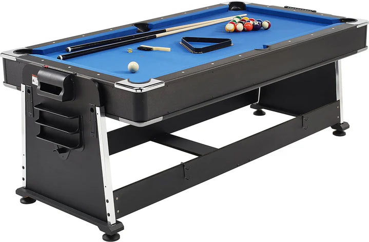 4 in 1 - 7Ft Green Pool Table with Benches + Air Hockey + Tennis Table