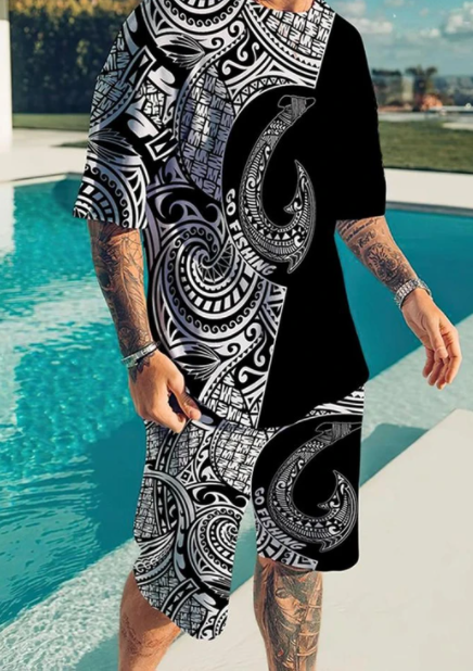 Men's Fashion Abstract Printed Shorts Suit