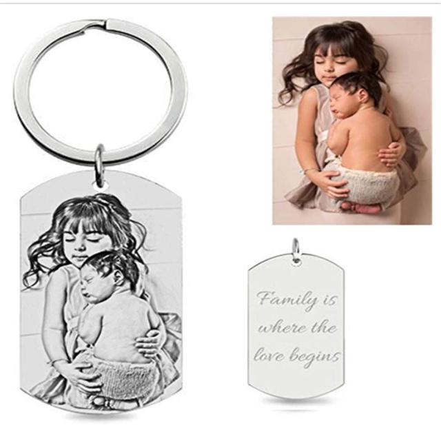 Photo Engraved Tag Key Chain With Engraving Black