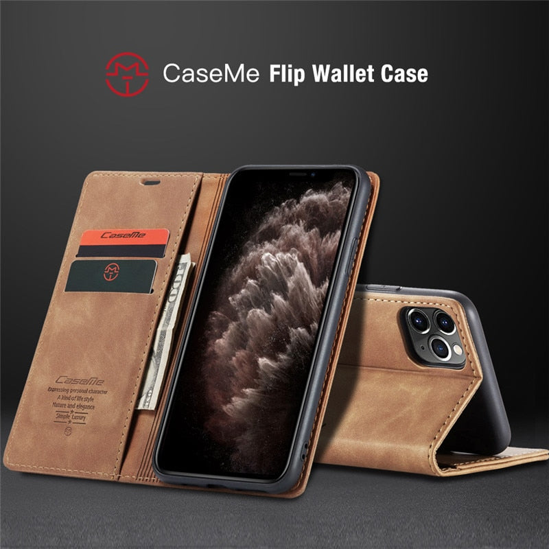 Magnetic Matte Leather Luxury Wallet Card Stand Flip Phone Case