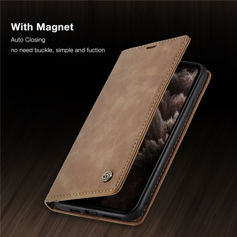 Magnetic Matte Leather Luxury Wallet Card Stand Flip Phone Case