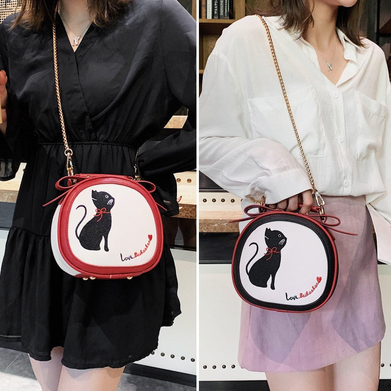 Women's  Embroidery Cat Shoulder Bag - High Quality PU Leather Bag