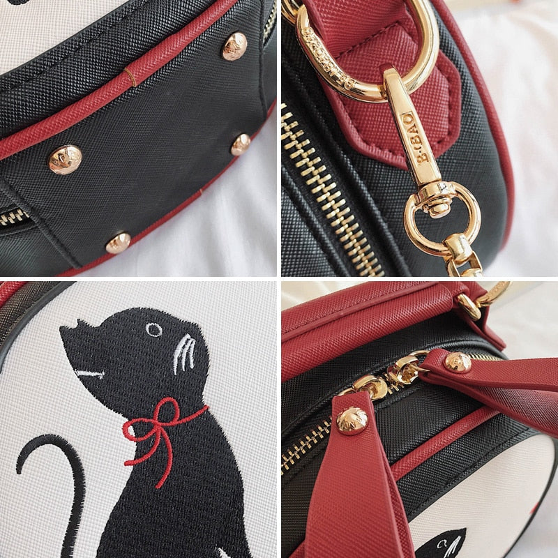 Women's  Embroidery Cat Shoulder Bag - High Quality PU Leather Bag