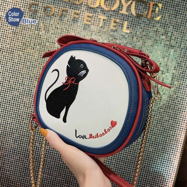 Women's  Embroidery Cat Shoulder Bag - High Quality PU Leather Bag