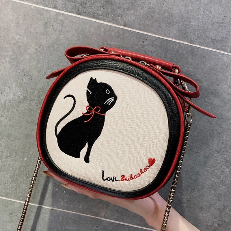 Women's  Embroidery Cat Shoulder Bag - High Quality PU Leather Bag