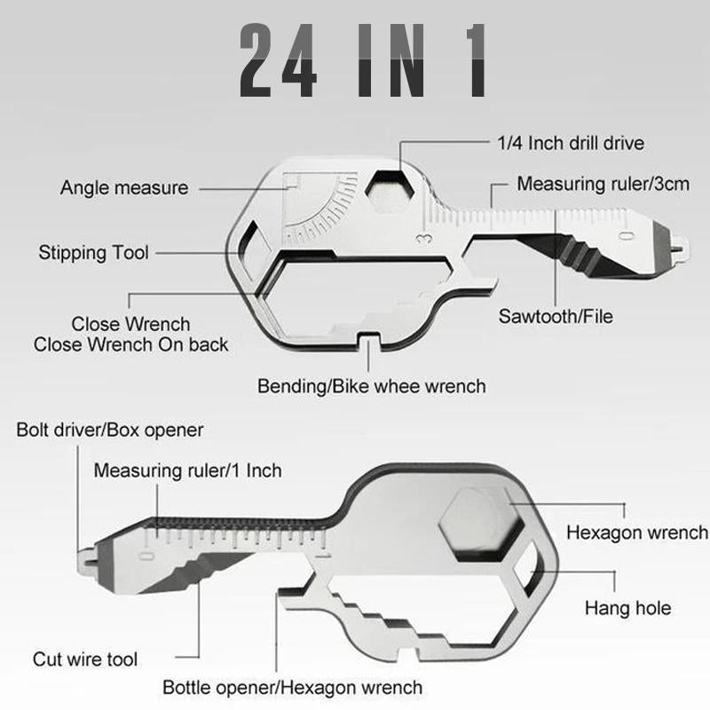 Geary 24-in-1 Multifunctional Durable Stainless Steel Key Shaped Pocket Tool