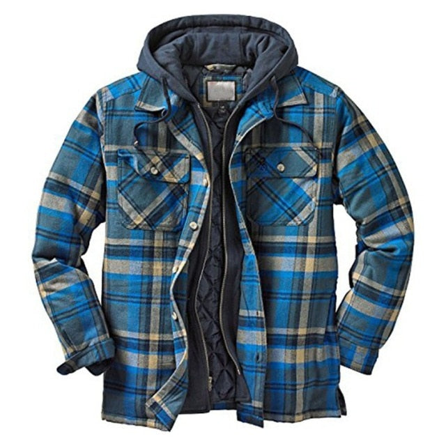 LONG SLEEVE CHECKED MEN'S HOODED JACKET