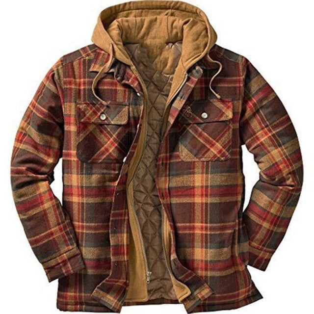 LONG SLEEVE CHECKED MEN'S HOODED JACKET