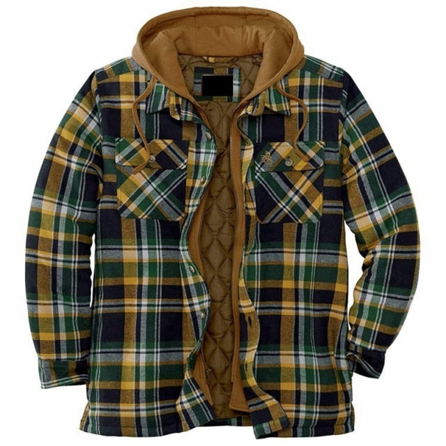 LONG SLEEVE CHECKED MEN'S HOODED JACKET