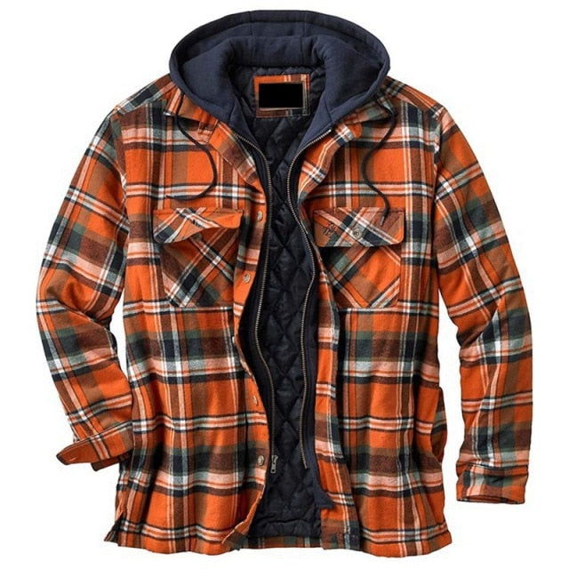 LONG SLEEVE CHECKED MEN'S HOODED JACKET