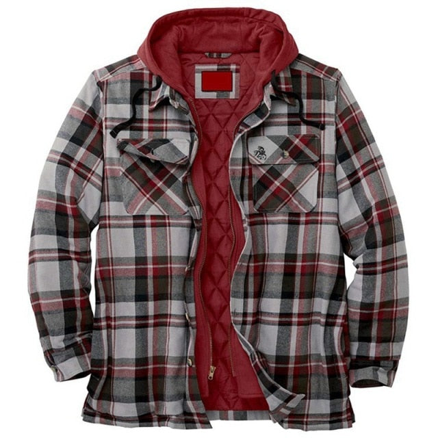 LONG SLEEVE CHECKED MEN'S HOODED JACKET