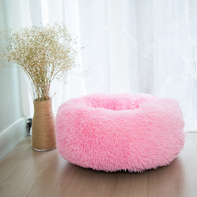 Fluffy Calming Donut Dog Bed for Cats & Dogs, Washable Plush Large Dog Sofa for Pets