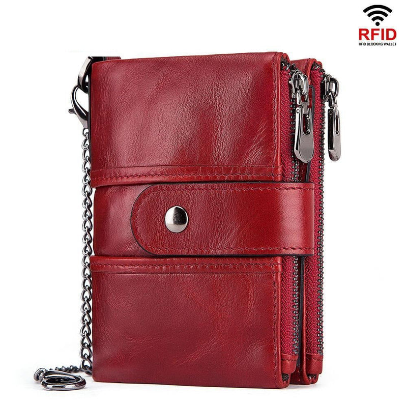 Genuine Leather Anti-theft Retro Wallet With Chain