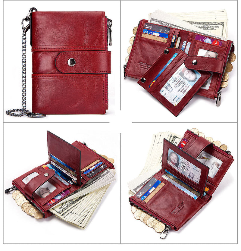 Genuine Leather Anti-theft Retro Wallet With Chain