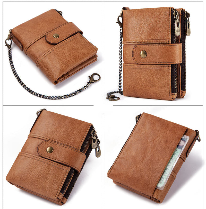 Genuine Leather Anti-theft Retro Wallet With Chain