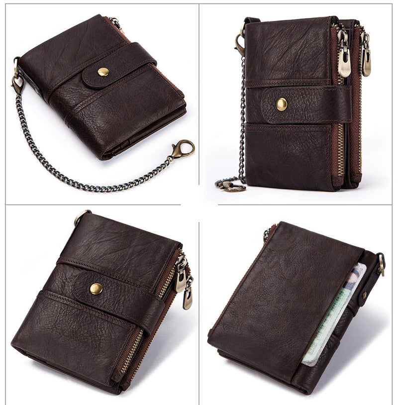 Genuine Leather Anti-theft Retro Wallet With Chain