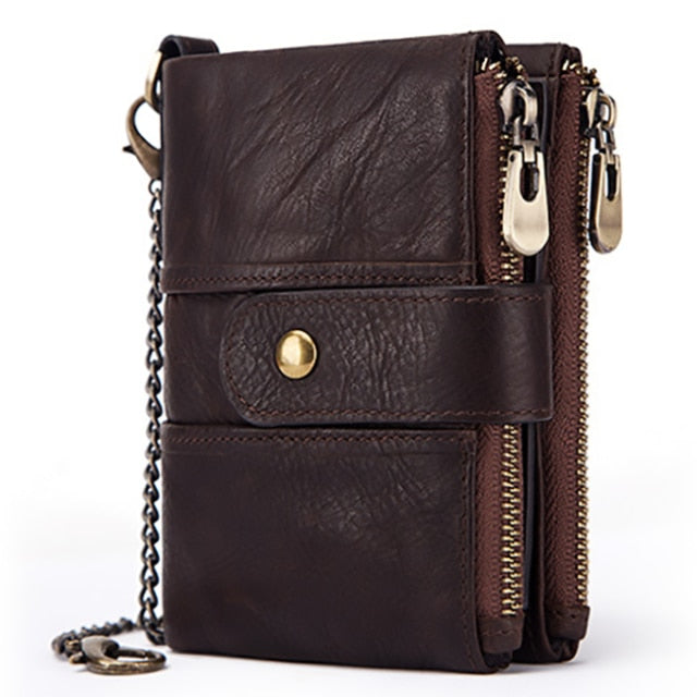 Genuine Leather Anti-theft Retro Wallet With Chain