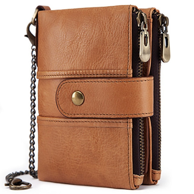 Genuine Leather Anti-theft Retro Wallet With Chain