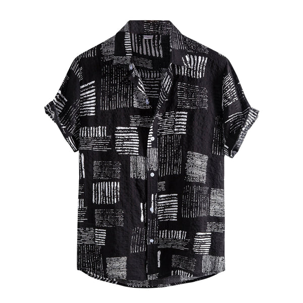 Men's Solid Color Print Casual Short-Sleeved Shirt Whith Chest Pocket