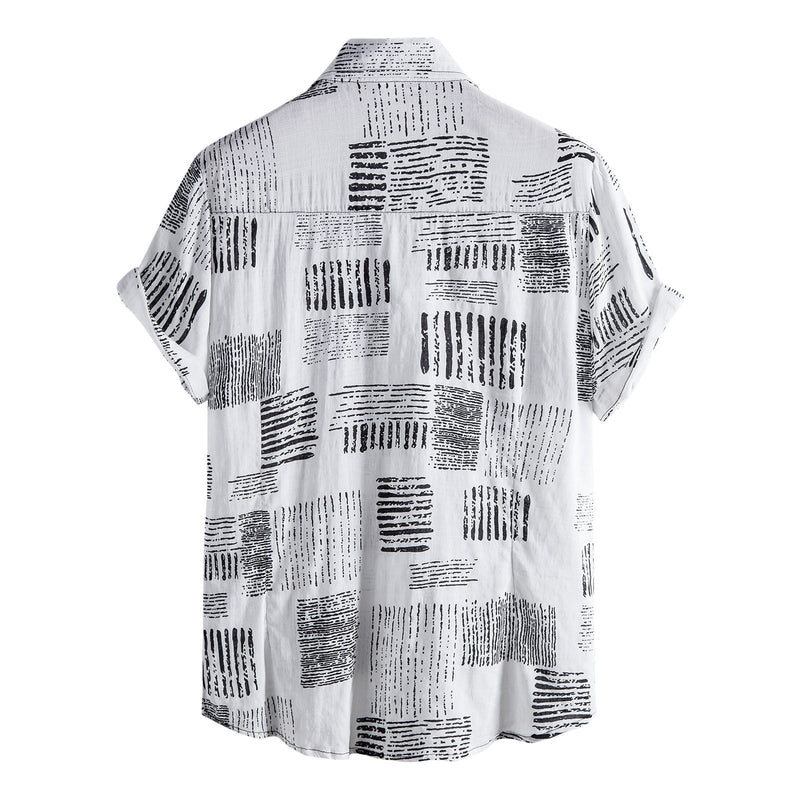 Men's Solid Color Print Casual Short-Sleeved Shirt Whith Chest Pocket