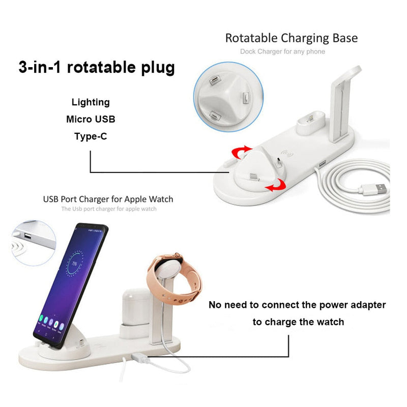 4-in-1 Multi Device Wireless Charging Dock Station for Apple iPhone, Samsung, Android, iWatch, iPad, Airpods, Google Pixel