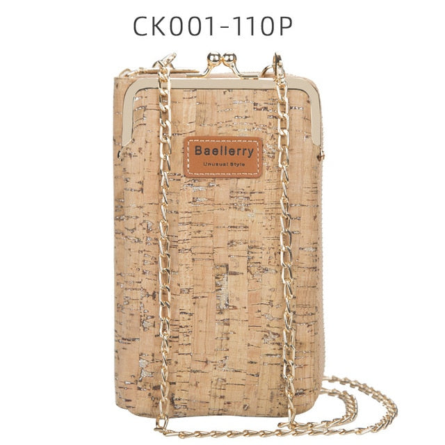 ANTI RFID THEFT WOOD GRAIN CHAIN CROSSBODY PHONEBAG (VERTICAL)