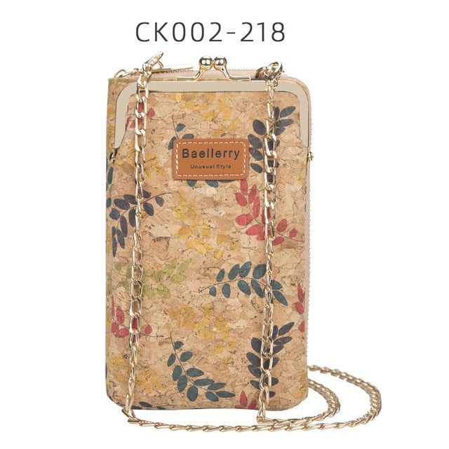 ANTI RFID THEFT WOOD GRAIN CHAIN CROSSBODY PHONEBAG (VERTICAL)