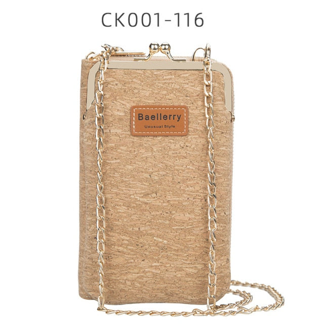 ANTI RFID THEFT WOOD GRAIN CHAIN CROSSBODY PHONEBAG (VERTICAL)