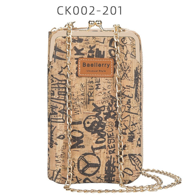 ANTI RFID THEFT WOOD GRAIN CHAIN CROSSBODY PHONEBAG (VERTICAL)