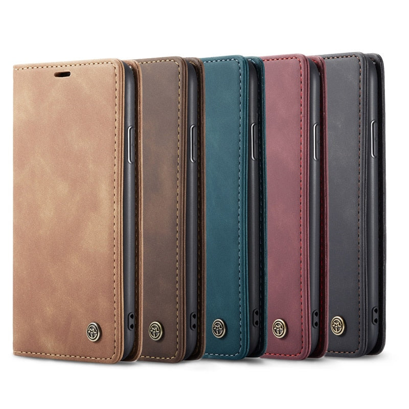 Magnetic Matte Leather Luxury Wallet Card Stand Flip Phone Case