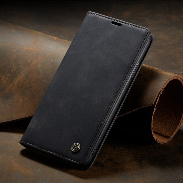 Magnetic Matte Leather Luxury Wallet Card Stand Flip Phone Case