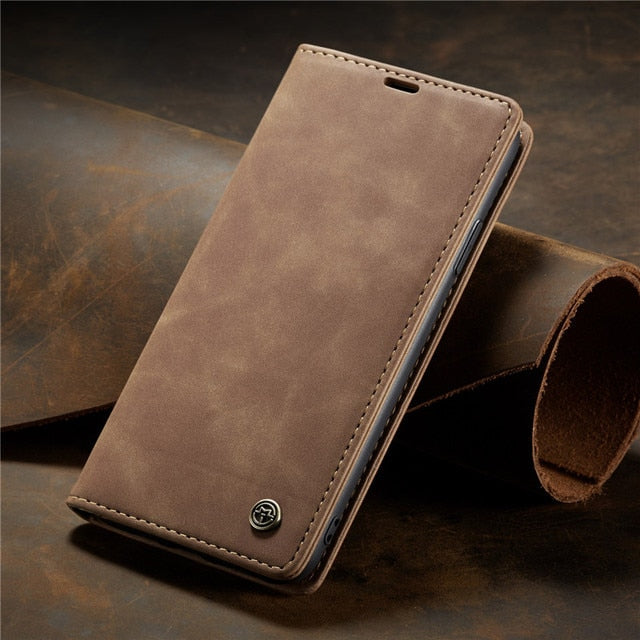 Magnetic Matte Leather Luxury Wallet Card Stand Flip Phone Case