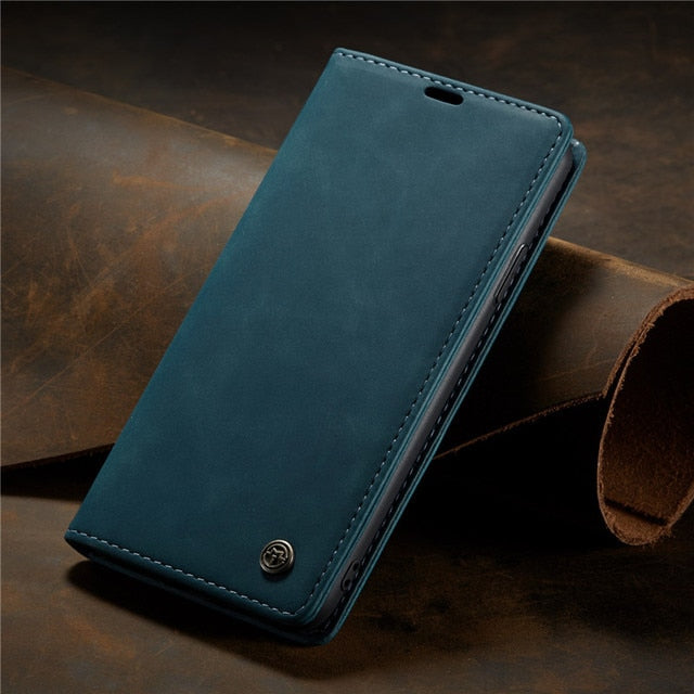 Magnetic Matte Leather Luxury Wallet Card Stand Flip Phone Case