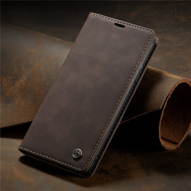 Magnetic Matte Leather Luxury Wallet Card Stand Flip Phone Case