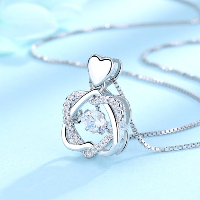 Sterling Silver Shimmering Heart Stone Necklace