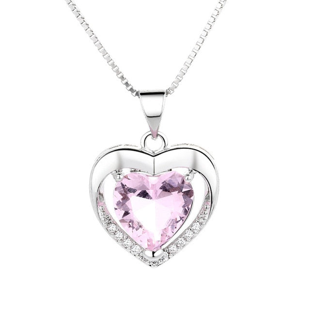 Sterling Silver Shimmering Heart Stone Necklace