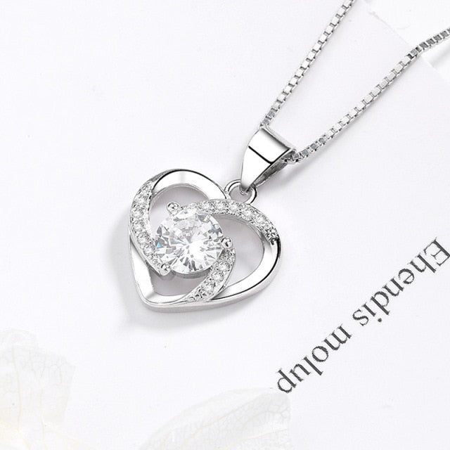 Sterling Silver Shimmering Heart Stone Necklace