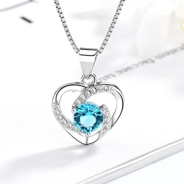 Sterling Silver Shimmering Heart Stone Necklace