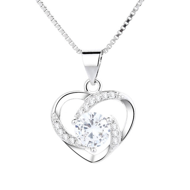 Sterling Silver Shimmering Heart Stone Necklace