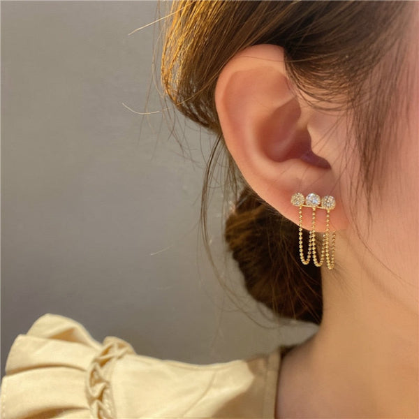 Triple Diamonds Chain Earrings