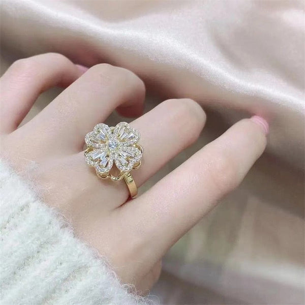 Four-Leaf Heart Shape Adjustable Rotating Ring