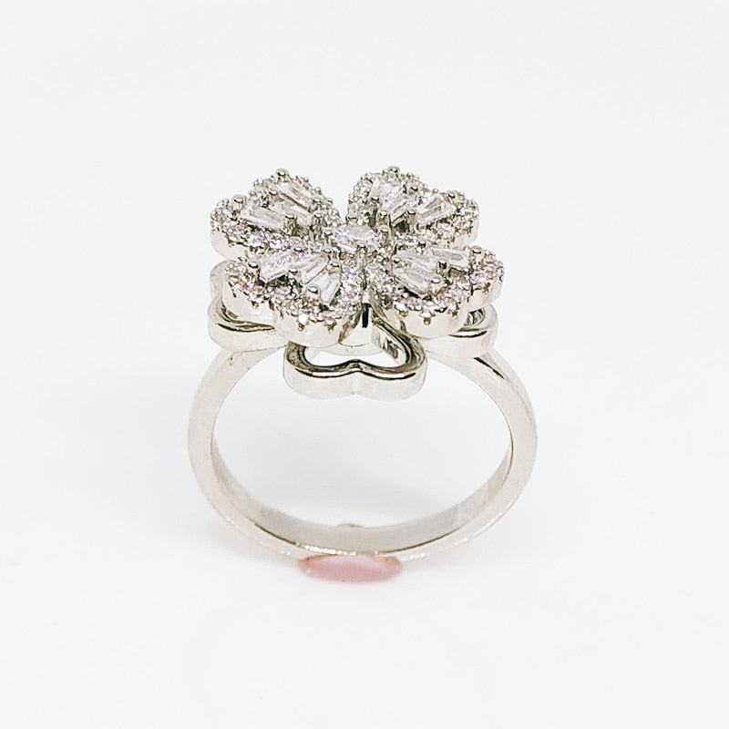 Four-Leaf Heart Shape Adjustable Rotating Ring