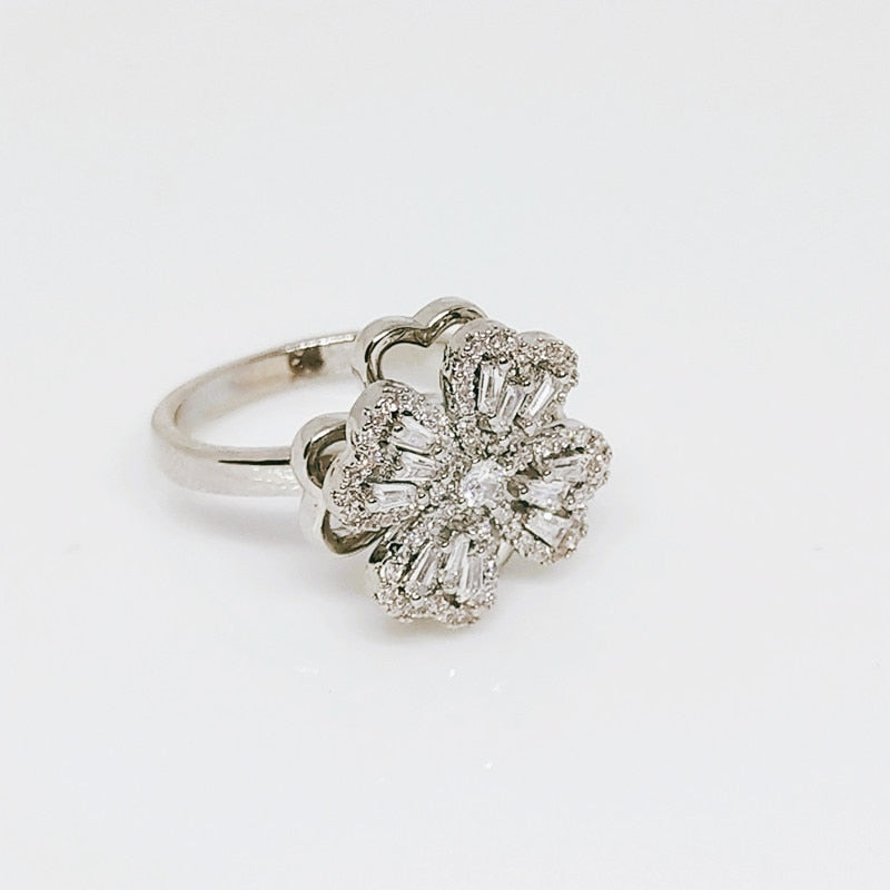 Four-Leaf Heart Shape Adjustable Rotating Ring