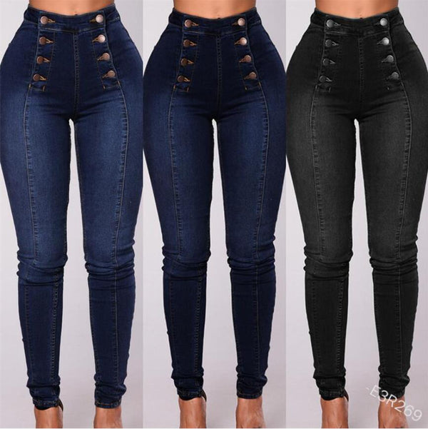 Double Breasted High Waist Skinny Jeans