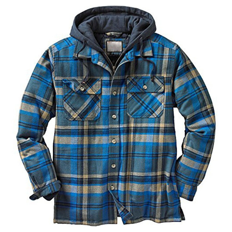 LONG SLEEVE CHECKED MEN'S HOODED JACKET