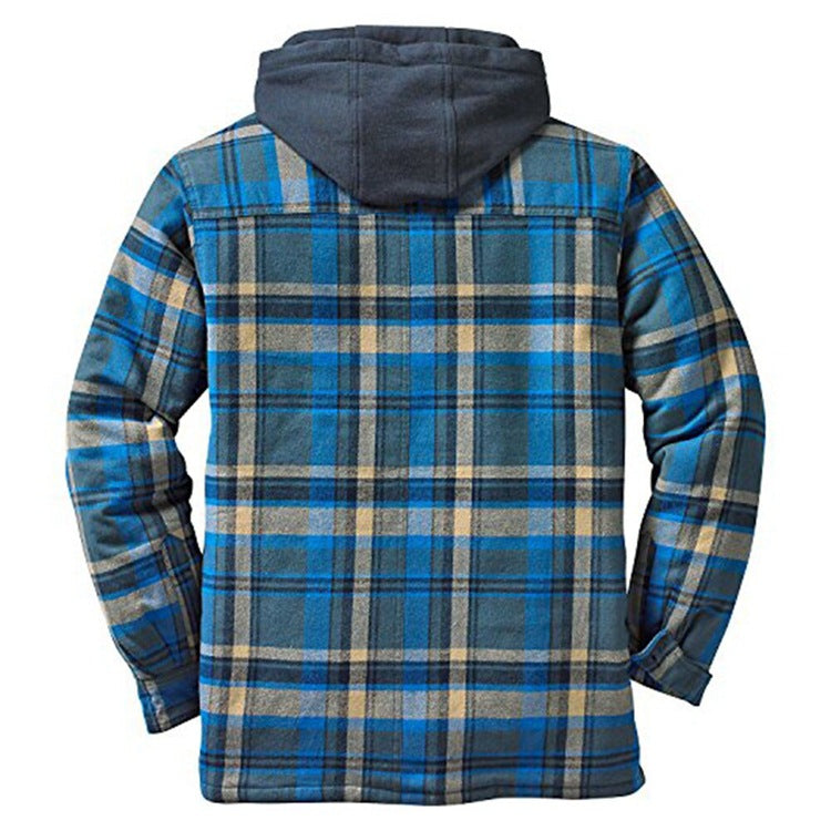 LONG SLEEVE CHECKED MEN'S HOODED JACKET