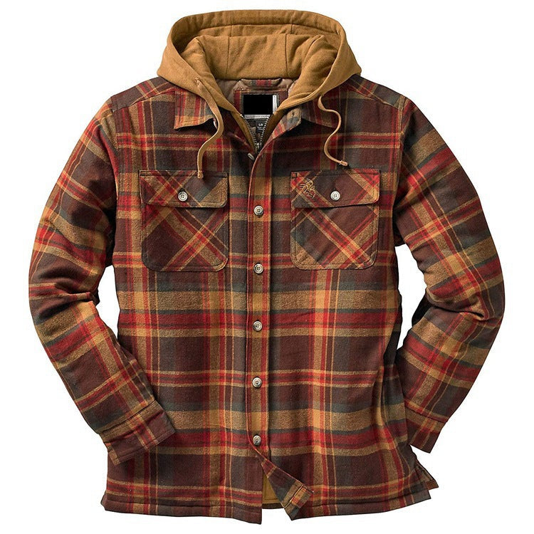 LONG SLEEVE CHECKED MEN'S HOODED JACKET