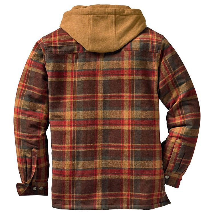 LONG SLEEVE CHECKED MEN'S HOODED JACKET