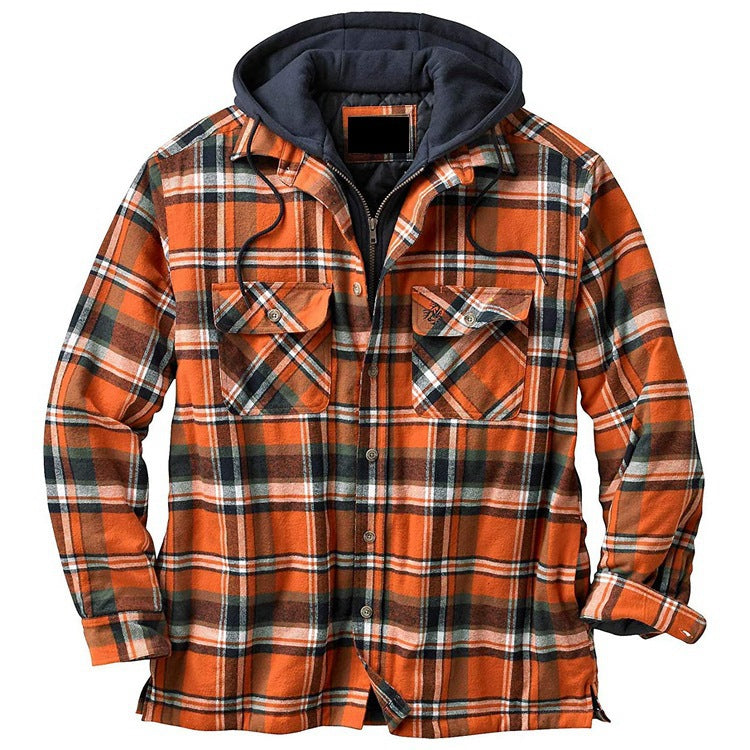 LONG SLEEVE CHECKED MEN'S HOODED JACKET